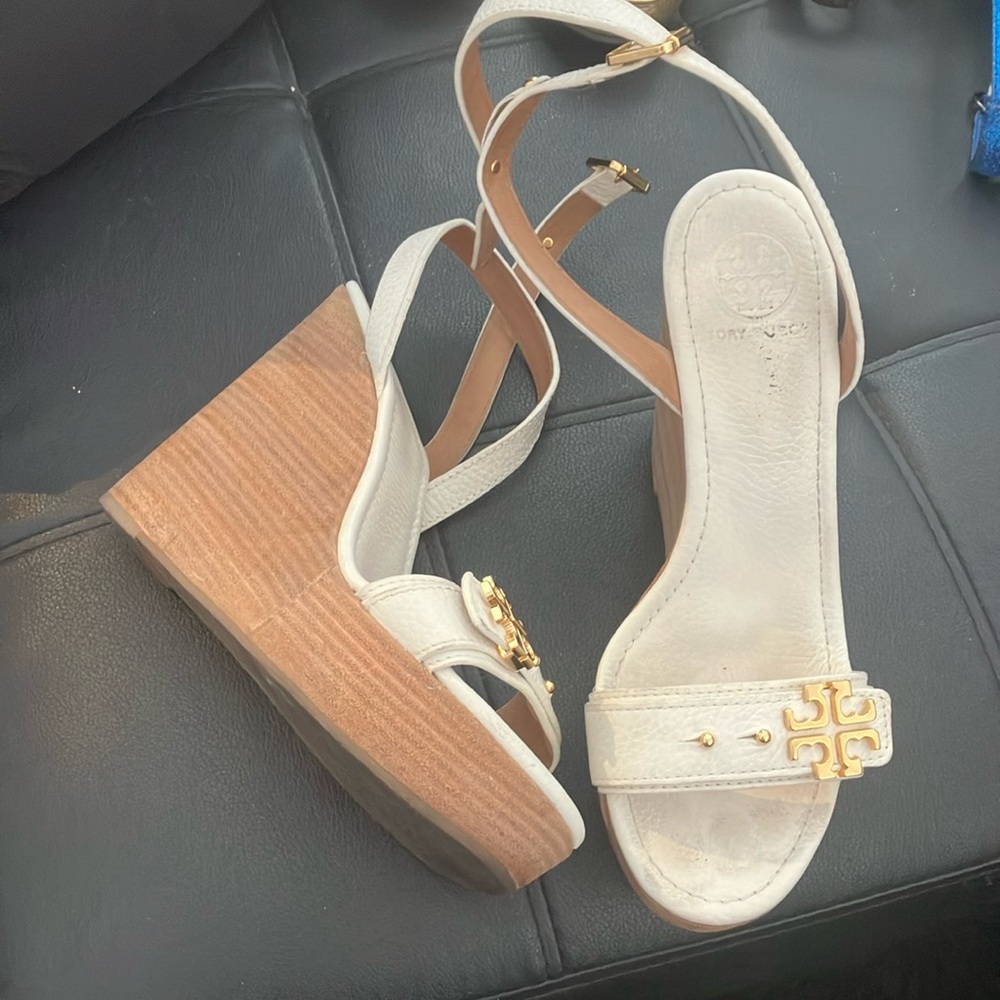 Tory Burch White Wedge Sandals